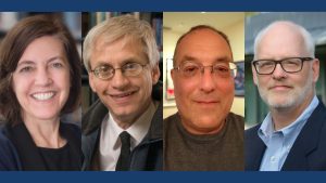 Side by side professional headshots of Fellows Colleen Grogan, Harold Pollack, Ron Avi Astor, and Daniel J. Flannery.