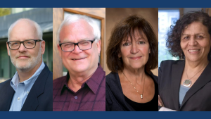 Professional headshots of Fellows Daniel Flannery, Michael Sherraden, Sheryl Zimmerman, and Nabila El-Bassel.