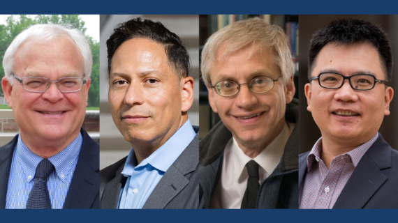 Professional headshots of Fellows Michael Sherraden, Vincent Guilamo-Ramos, Harold Pollack, and Jin Huang pictured left to right.